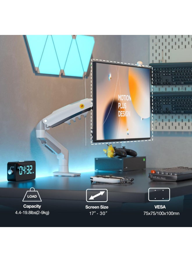 NB NORTH BAYOU F80 Single Monitor Screen Stand for 17-30 inch Monitors Screen – Full Motion Gas Spring Mount Arm, Supports 4.4-19.8lbs, VESA 75x75, 100x100, Adjustable Computer Monitor Stand -White - Image 2